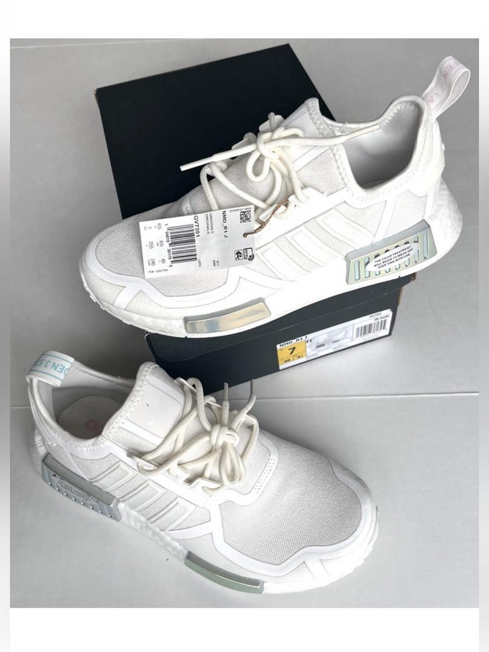 Adidas NMD R1 Crystal White Iridescent Blue GV7351 Athletic Sneakers